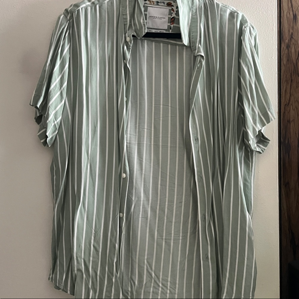 Denim & Flower Sage Striped Casual Shirt